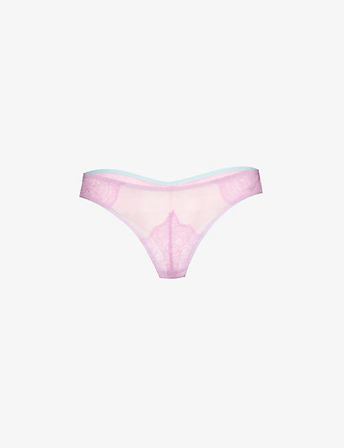 DORA LARSEN: Alice lace-embroidered stretch-recycled nylon briefs