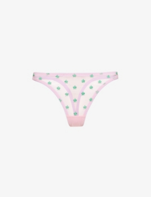 DORA LARSEN Arella embroidered recycled-tulle briefs