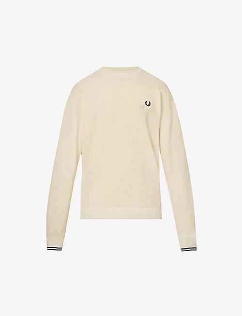 FRED PERRY: Waffle-knit brand-embroidered regular-fit cotton-knit jumper