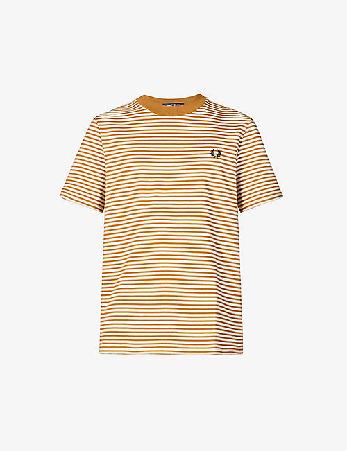 FRED PERRY: Stripe-pattern brand-embroidered cotton-jersey T-shirt