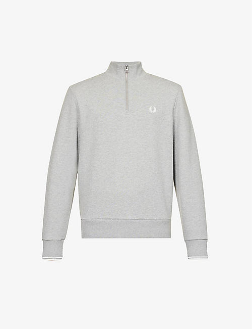 FRED PERRY: Ringer brand-embroidered quarter-zip cotton-blend sweatshirt