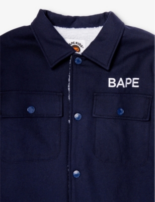 Shop A Bathing Ape Boys Navy Kids Bape College Patch-pocket Cotton Jacket 6-9 Years