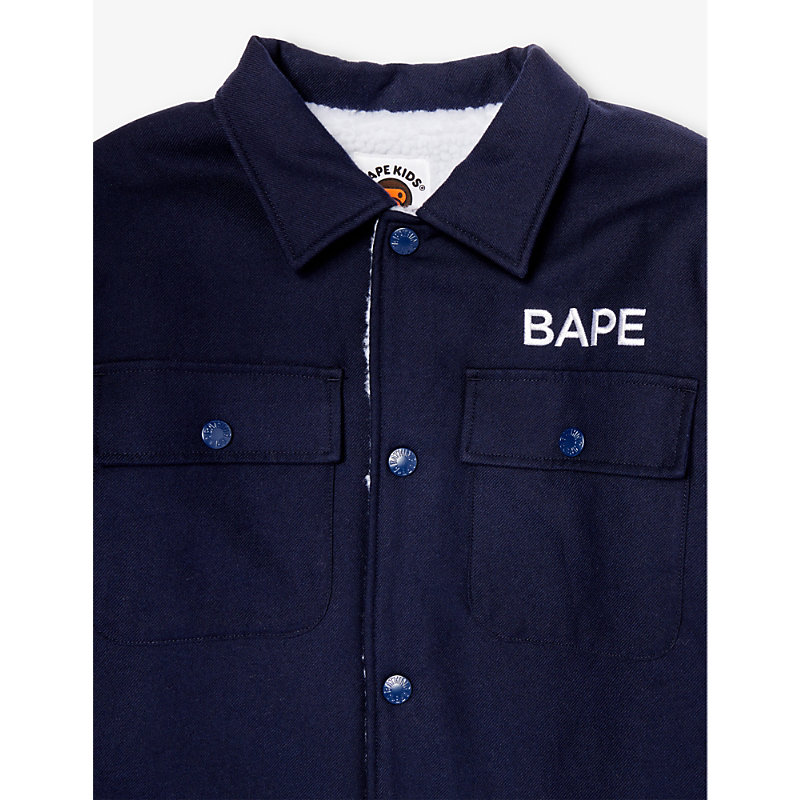 Shop A Bathing Ape Boys Navy Kids Bape College Patch-pocket Cotton Jacket 6-9 Years