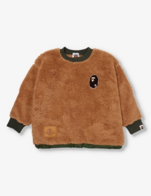 A Bathing Ape Boys Beige Kids Brand-embroidered Relaxed-fit Fleece Sweatshirt 5-9 Years In Tan