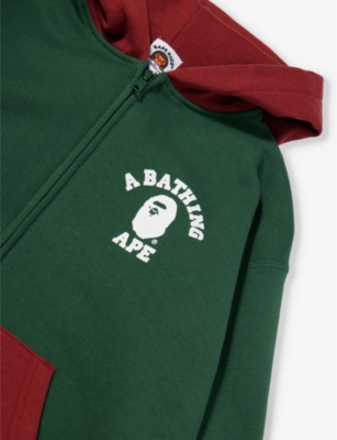 Shop A Bathing Ape Boys Green Kids Logo-print Cotton-jersey Hoody 5-9 Years