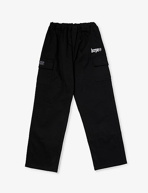 A BATHING APE: Brand-embroidered high-rise cotton-blend trousers 10-16 years