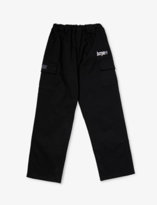 A Bathing Ape Boys Black Kids Brand-embroidered High-rise Cotton-blend Trousers 10-16 Years