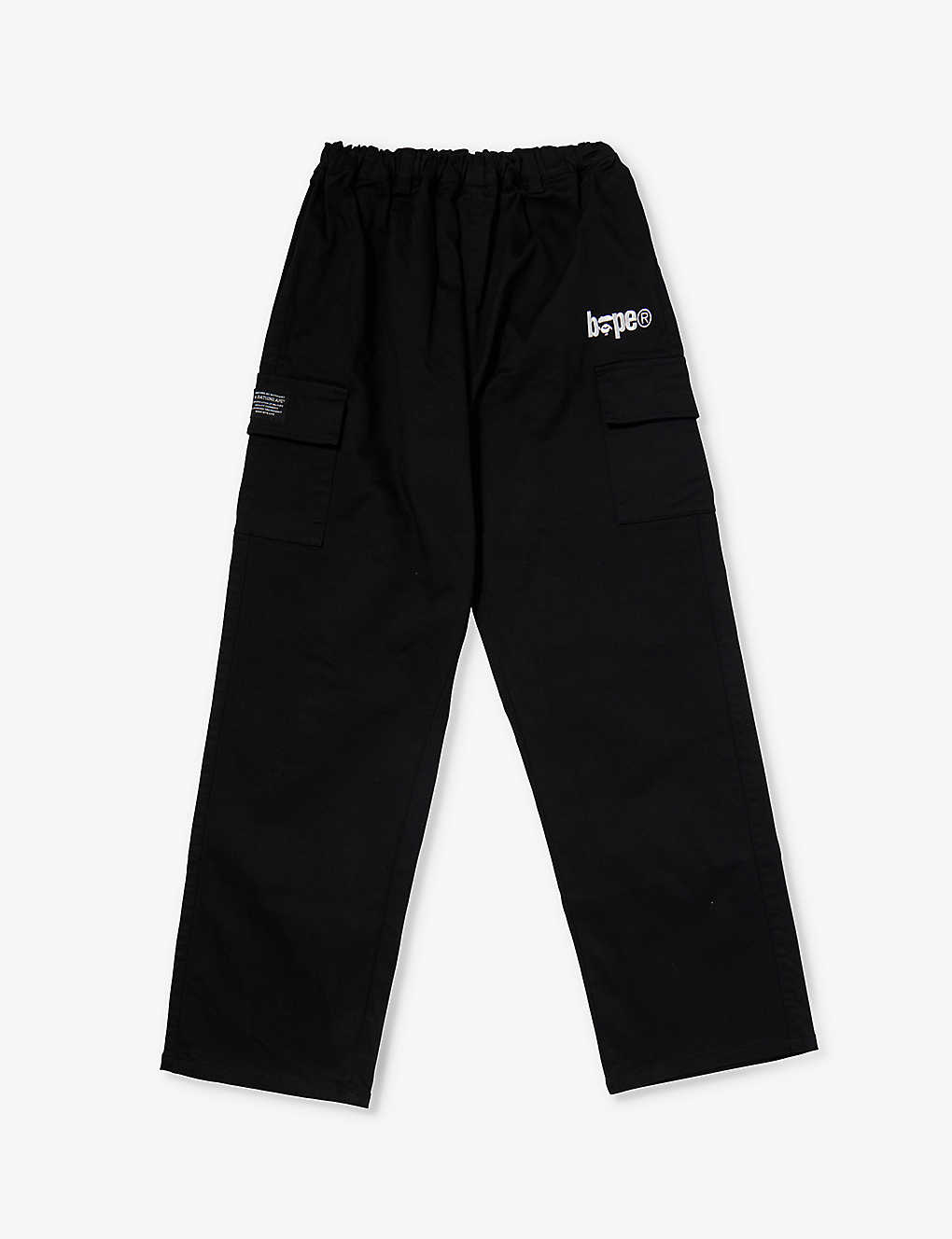 A Bathing Ape Boys Black Kids Brand-embroidered High-rise Cotton-blend Trousers 10-16 Years