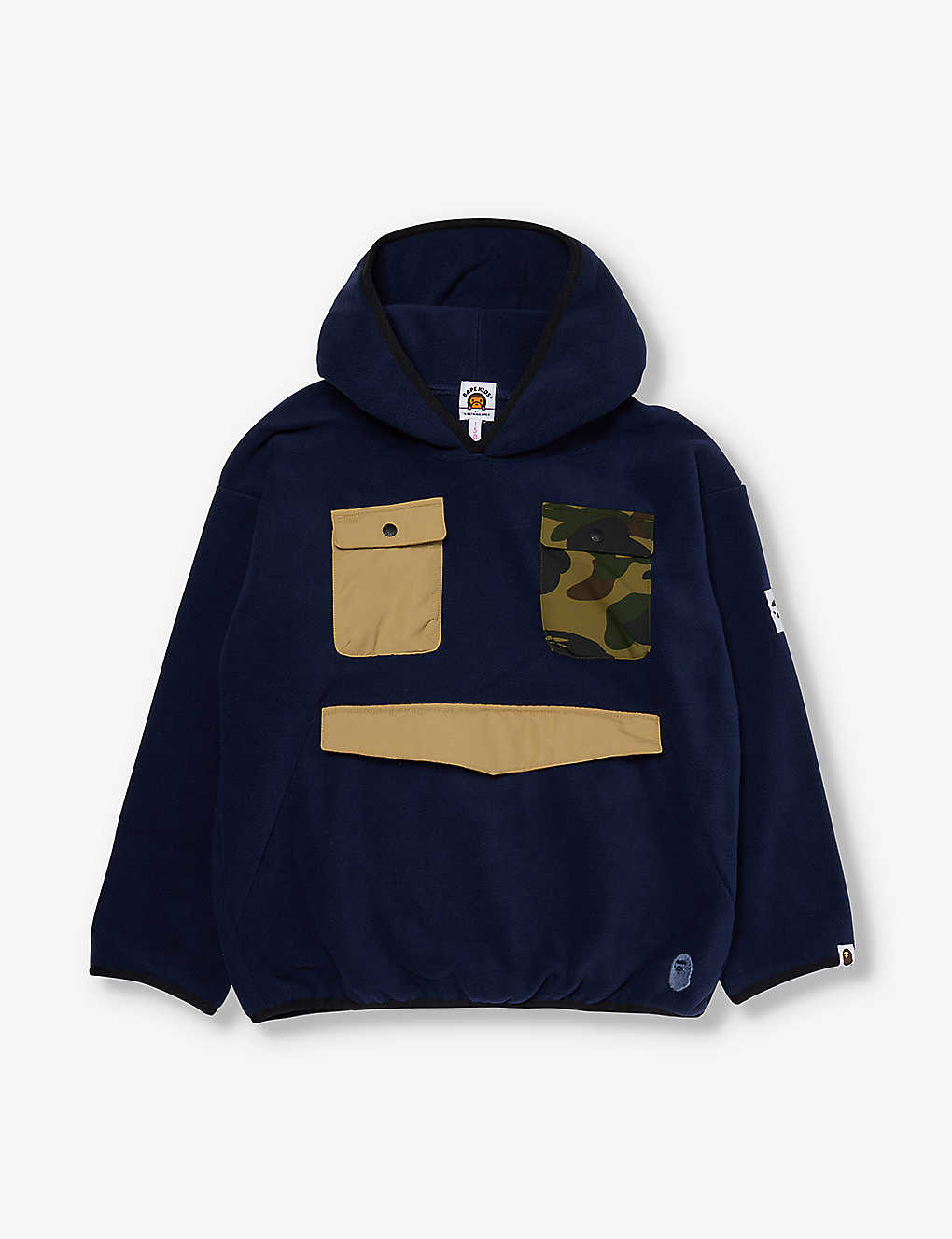 A Bathing Ape Boys Navy Kids Brand-patch Relaxed-fit Fleece Hoody 10-16 Years