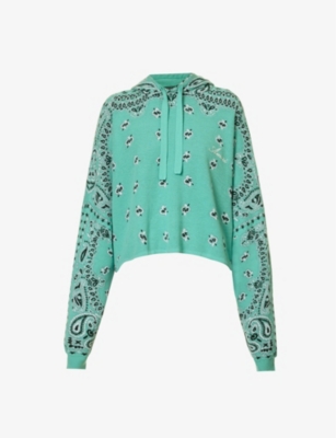 Amiri Womens Teal Bandana Paisley-print Relaxed-fit Cotton-knit Hoody