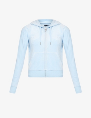 JUICY COUTURE JUICY COUTURE WOMEN'S POWDER BLUE134 LOGO-EMBROIDERED FRONT-POCKET VELOUR HOODY,68957644