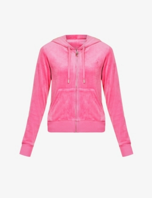 Juicy Couture Womens Cherry Blossom381 Rhinestone-embellished Ribbed-trim  Velour Hoody In Soft Glow