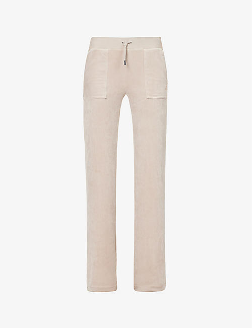JUICY COUTURE: Logo-embroidered straight-leg velour trousers