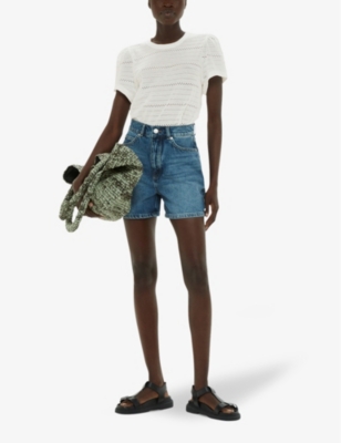 WHISTLES: Broderie puff-sleeve relaxed-fit stretch-cotton top