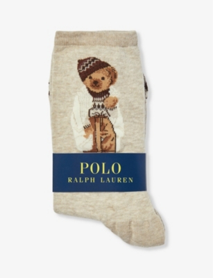 Polo Ralph Lauren Womens Brown Heather Polo Winter Bear Cotton-blend Socks  | ModeSens