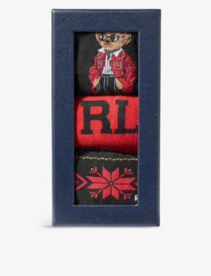 Polo Ralph Lauren Graphic-weave Pack Of Three Cotton-blend Socks In Assorted