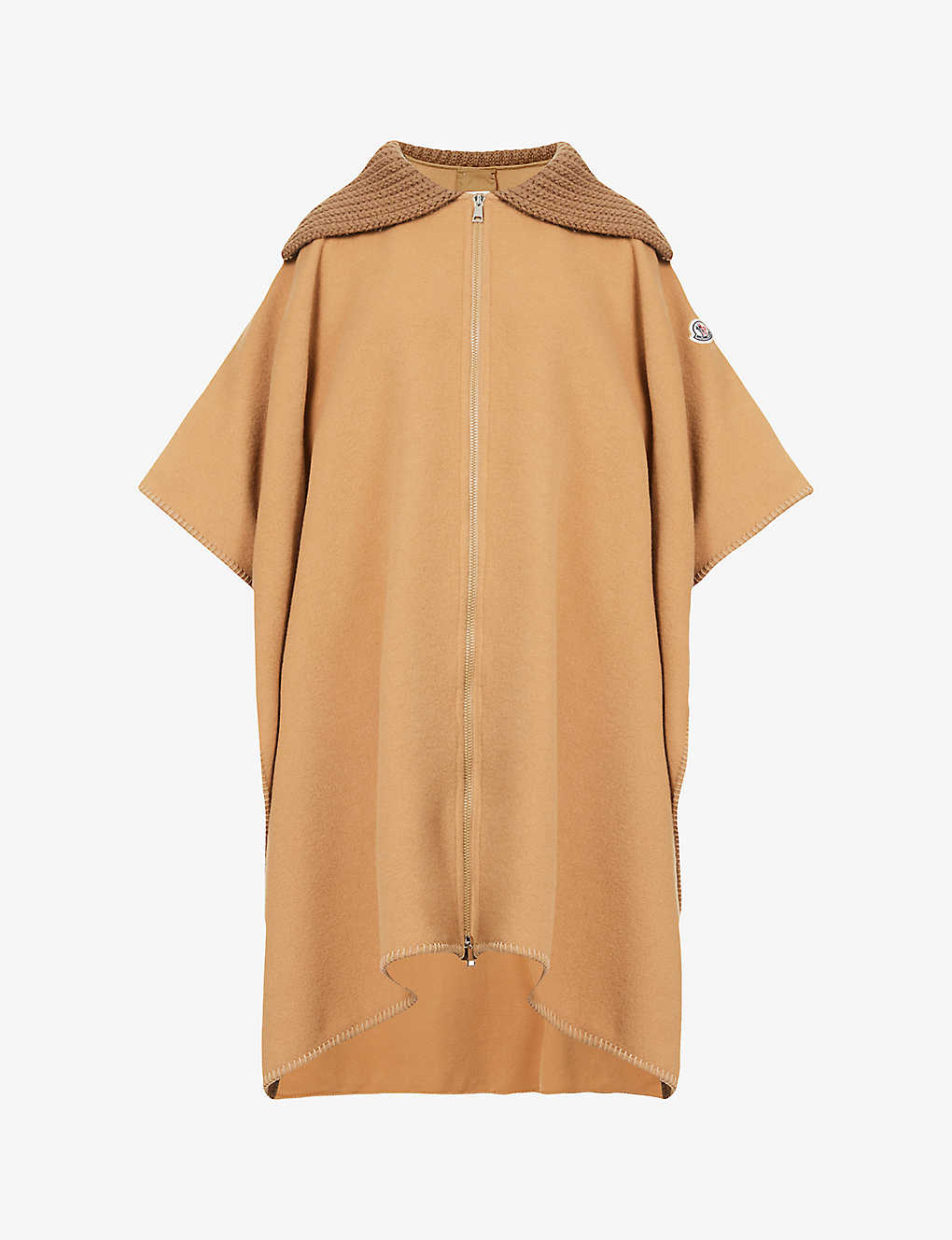 Shop Moncler Brand-patch Relaxed-fit Wool Cape In Camel