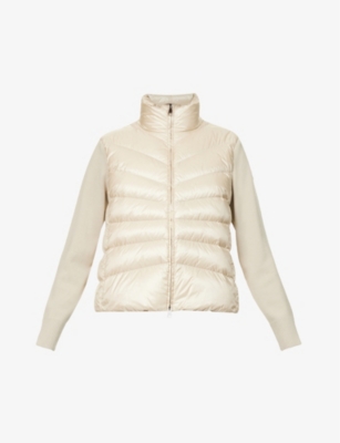 Moncler Womens Beige Funnel-neck Brand-patch Regular-fit Shell-down Jacket