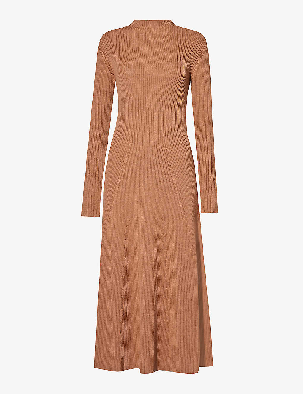 Moncler Womens Camel Brand-appliqué High-neck Wool-blend Knitted Maxi Dress In Brown