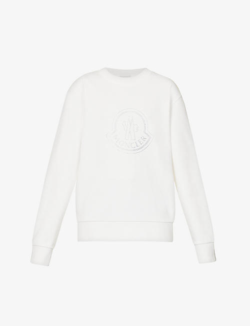 MONCLER: Branded rhinestone-embellished cotton-blend sweatshirt