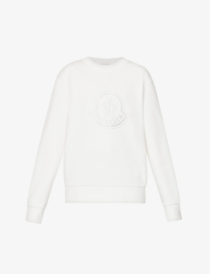 Moncler Branded Rhinestone-embellished Cotton-blend Sweatshirt In Ivory