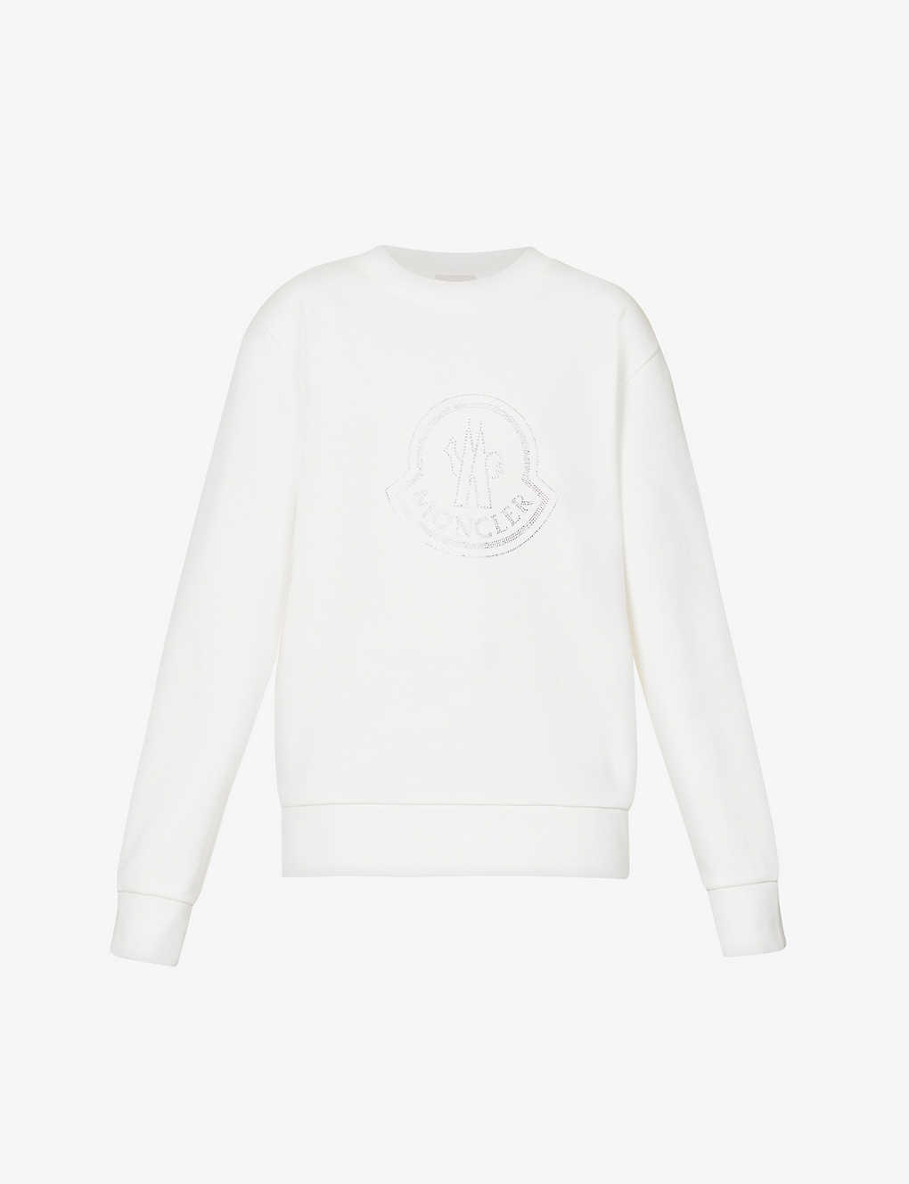 Moncler Branded Rhinestone-embellished Cotton-blend Sweatshirt In Ivory