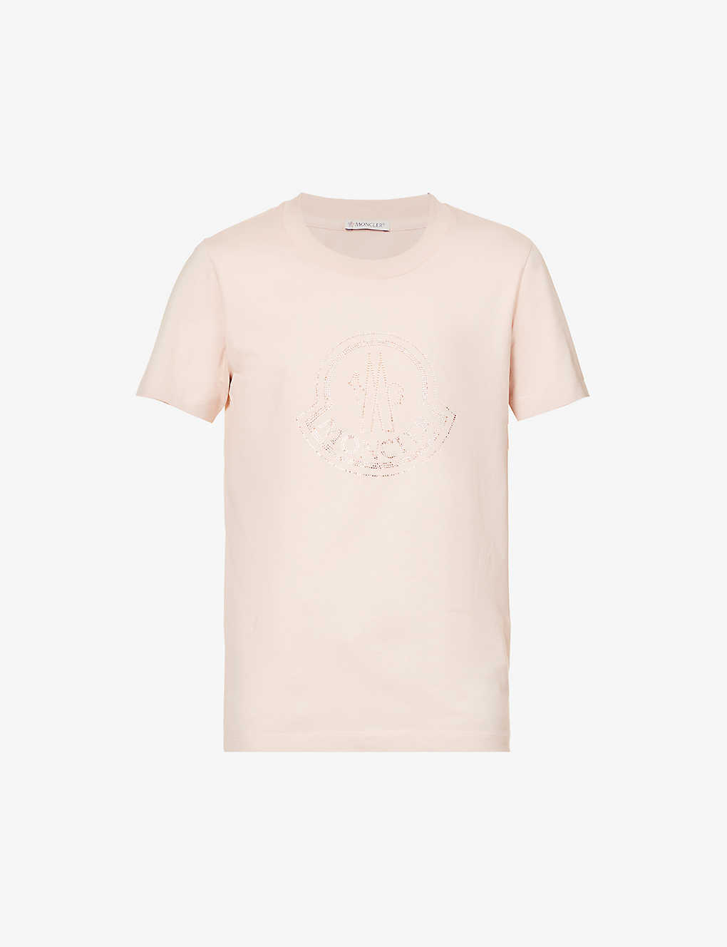Moncler Womens Pink Branded Rhinestone-embellished Cotton-jersey T-shirt
