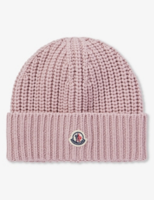 Shop Moncler Logo-patch Chunky Wool-knit Beanie In Pink