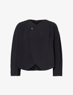 Issey Miyake Womens 15-black Reiteration Pleated Knitted Cardigan