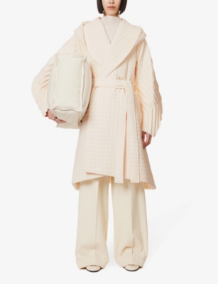 Shop Issey Miyake Pleated Grid Quilted Woven Coat In 02-off-white