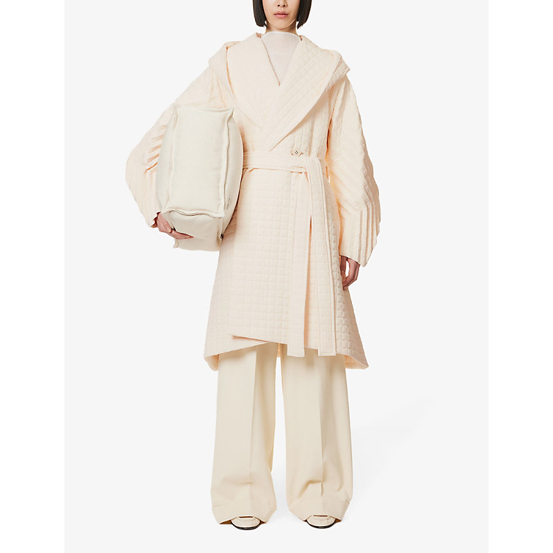 Shop Issey Miyake Pleated Grid Quilted Woven Coat In 02-off-white