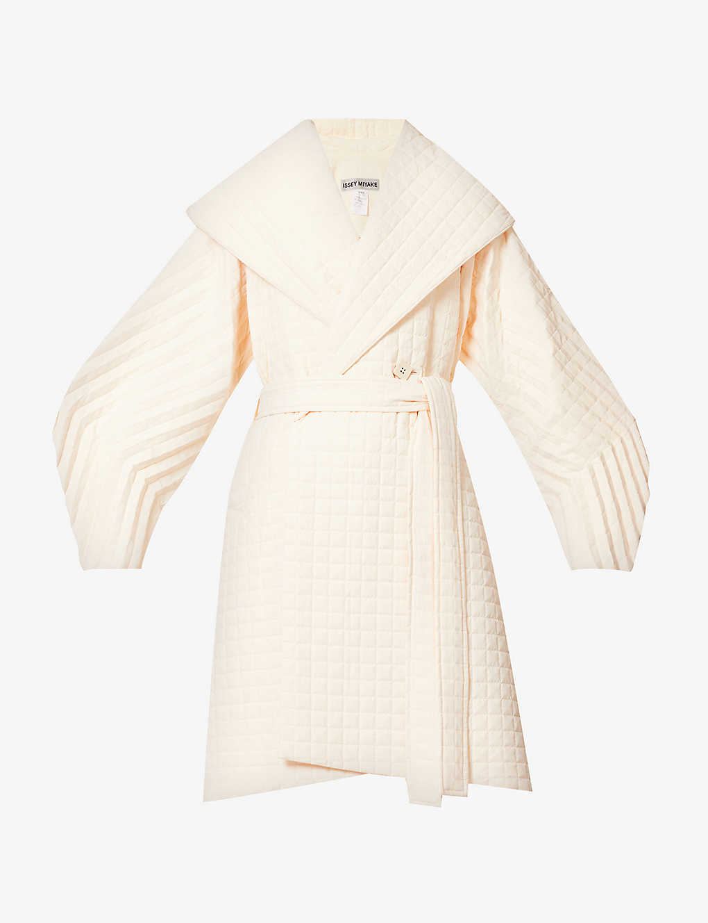 Issey Miyake Womens 02-off-white Pleated Grid Quilted Woven Coat