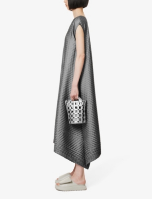 Shop Issey Miyake Gleam Pleated Woven Midi Dress In 12-gray