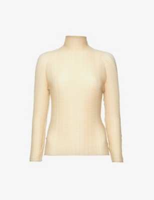 Issey Miyake Womens 40-light Beige Pleated High-neck Woven Top In 40-light Beige
