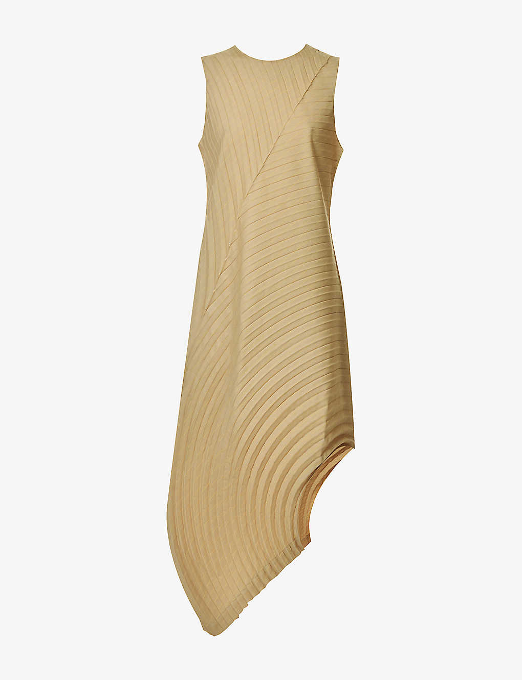 Issey Miyake Womens 46-beige-hued Pleated Curved-hem Knitted Midi Dress