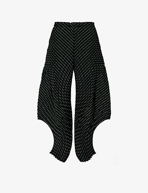 ISSEY MIYAKE: Curved pleated tapered-leg wool-blend trousers