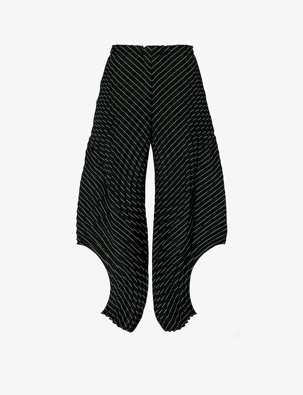 Issey Miyake Womens 17-black-hued Curved Pleated Tapered-leg Wool-blend Trousers