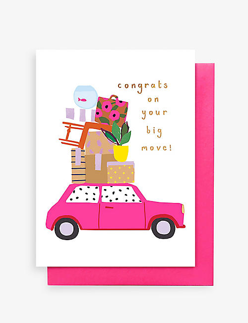 STOP THE CLOCK: 'Congrats on your big move' greetings card 17cm x 12cm