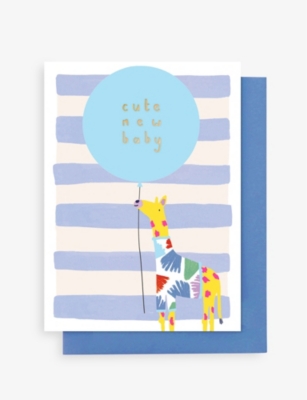 STOP THE CLOCK: Baby boy giraffe card 12.5cm x 17.5cm