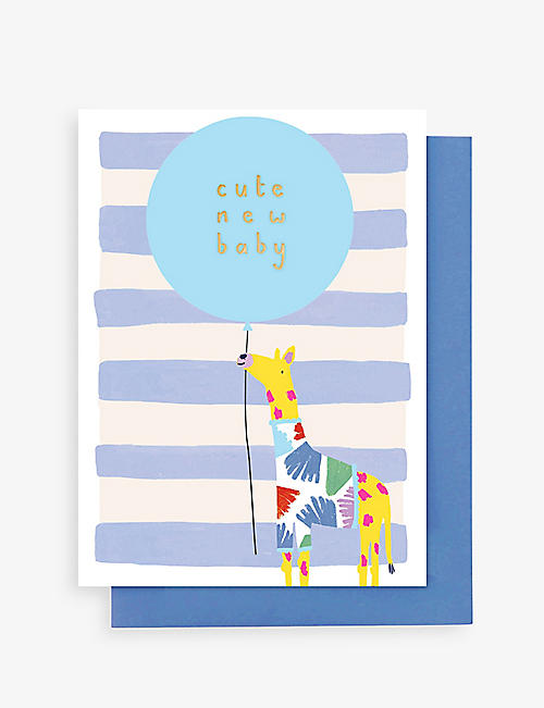 STOP THE CLOCK: Baby boy giraffe card 12.5cm x 17.5cm