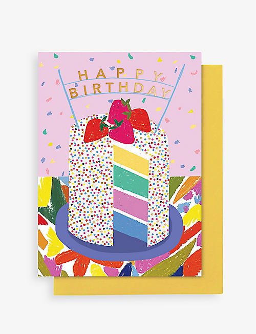STOP THE CLOCK: Rainbow cake birthday card 12.5cm x 17.5cm