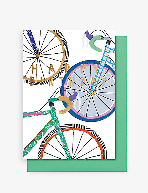STOP THE CLOCK: Bikes happy birthday card 12.5cm x 17.5cm