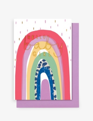STOP THE CLOCK: Hello baby girl rainbow card 12.5cm x 17.5cm