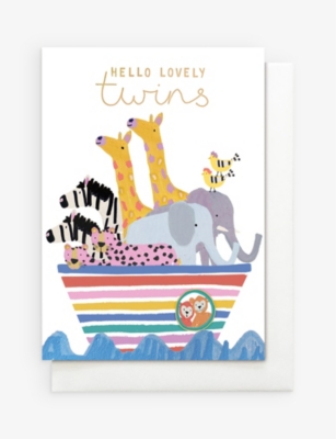 STOP THE CLOCK: 'Hello Lovely twins' Greetings Card 14cm x 10cm