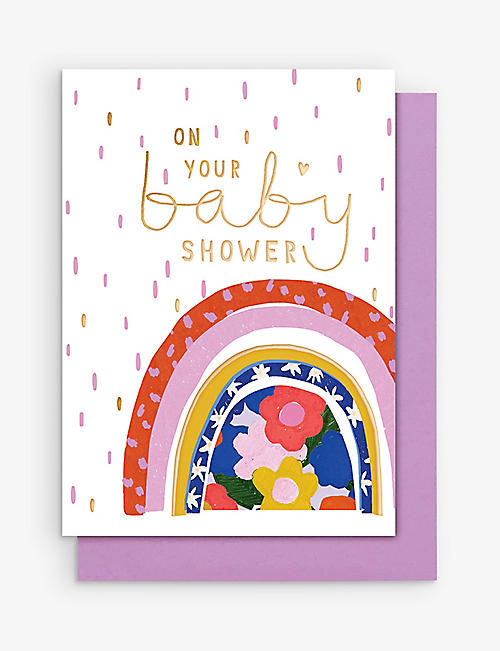 STOP THE CLOCK: 'On your baby shower' greetings card 14cm x 10cm
