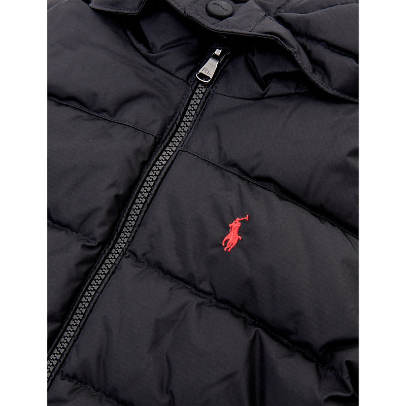 Shop Ralph Lauren Polo  Boys Black Kids Funnel-neck Recycled-polyester And Recycled-down Jacket 2-14 Years