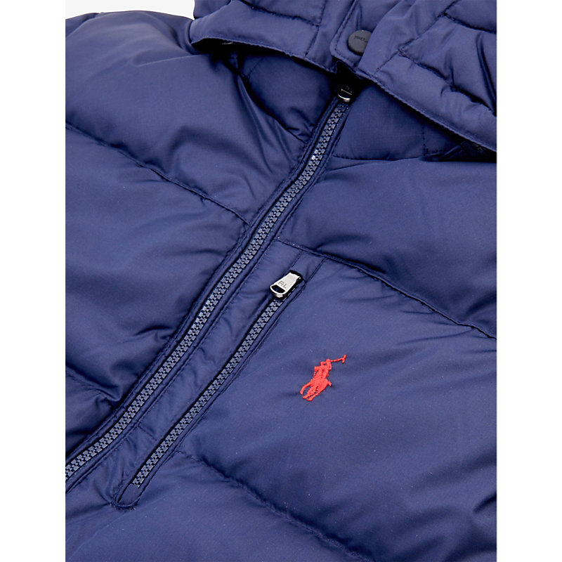 Shop Ralph Lauren Funnel-neck Recycled-polyester And Recycled-down Jacket 2-14 Years In Navy