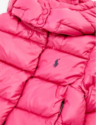 Shop Polo Ralph Lauren Pink Logo-embroidered Quilted Shell-down Hooded Jacket 9-24 Months