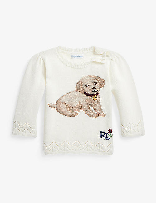 POLO RALPH LAUREN: Dog-intarsia knitted cotton and wool-blend jumper 6-24 months