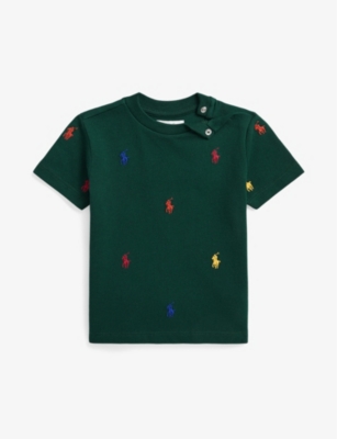 POLO RALPH LAUREN POLO RALPH LAUREN GREEN LOGO-EMBROIDERED COTTON-MESH T-SHIRT 3 MONTHS - 14 YEARS,68971817